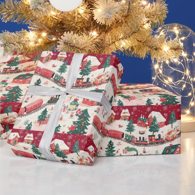 Papier Cadeau Motif du train de Noël en carrelage de fête (Vacances)