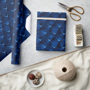 Papier Cadeau Motif Écailles de Dragon en Feuille de Bleu Royal 