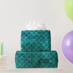 Papier Cadeau Motif Écailles de Sirène Glam Ombre Sarcelle