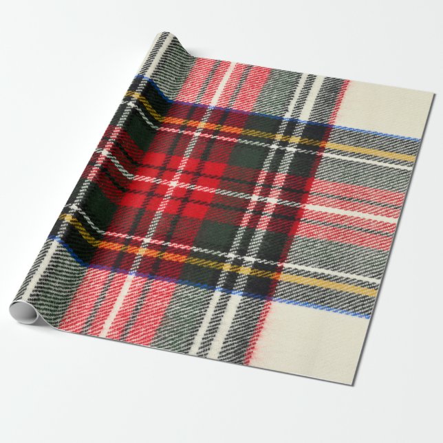 Papier Cadeau Motif écossais tartan. Laine rouge et blanche plai (Déroulé)