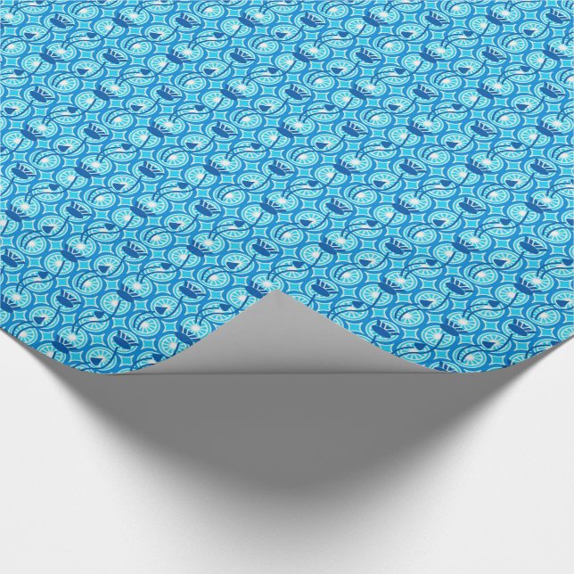 Papier Cadeau Motif égyptien Lotus, cobalt et turquoise (Coin)