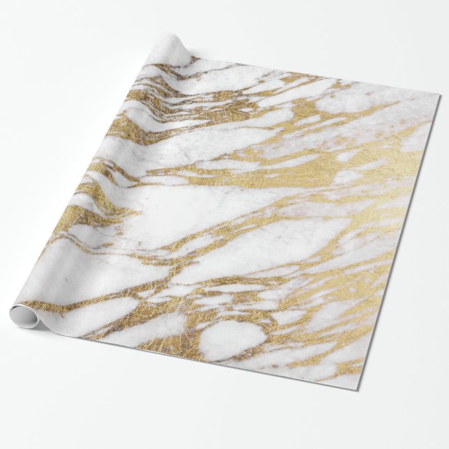 Papier Cadeau Motif élégant chic de marbre de blanc et d'or (Déroulé)