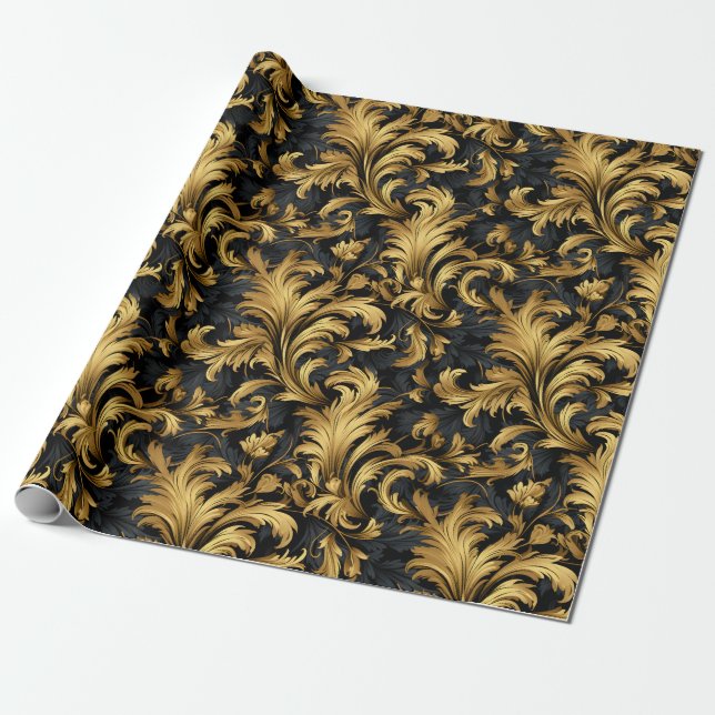 Papier Cadeau Motif élégant de classe noire et or (Déroulé)