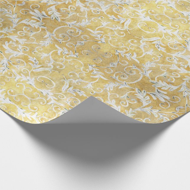 Papier Cadeau Motif élégant de damassé d'or (Coin)