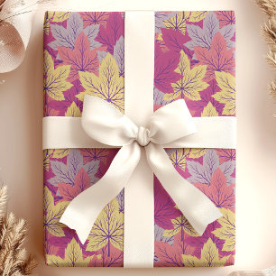 Papier Cadeau Motif élégant de feuilles d'automne violettes jaun