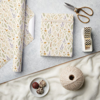 Papier Cadeau Motif Élégant de Fleurs Sauvages Aquarelle