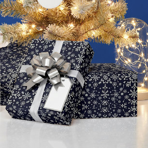 Papier Cadeau Motif élégant de flocons de neige argent et bleu