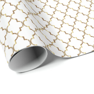 Papier Cadeau Motif élégant de Quatrefoil d'or sur le blanc