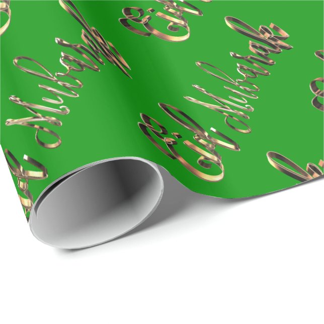 Papier Cadeau Motif élégant des textes de vert d'or d'Eid (Coin rond)