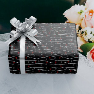 Papier Cadeau Motif élégant Red Grey Hearts and Strippes
