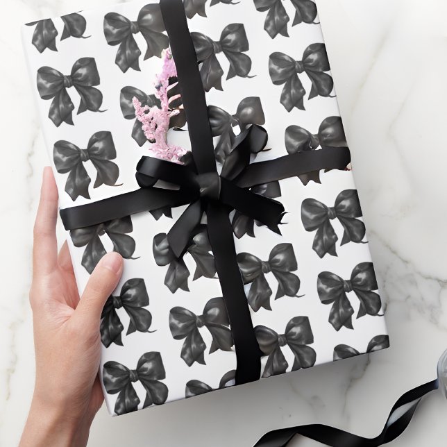 Papier Cadeau Motif Élégant Simple de Nœud Noir (Simple Elegant Black Bow Pattern Wrapping Paper)