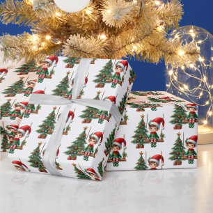 Papier Cadeau Motif elfe de Noël en carrelage festif