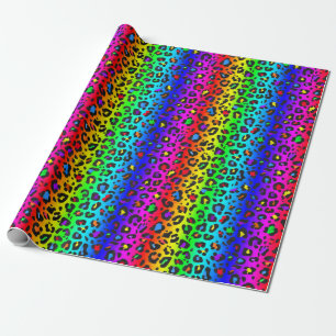 Papier Cadeau Motif Empreinte de léopard arc-en-ciel et noir