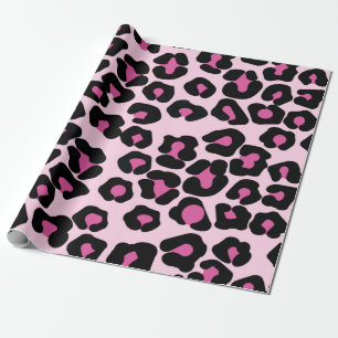 Papier Cadeau Motif Empreinte de léopard rose et noir