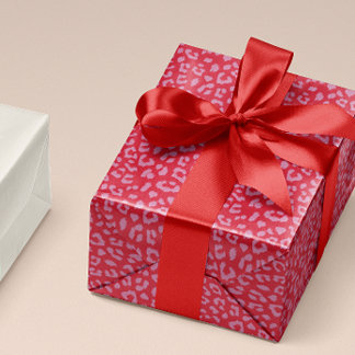 Papier Cadeau Motif Empreinte de léopard rose et rouge