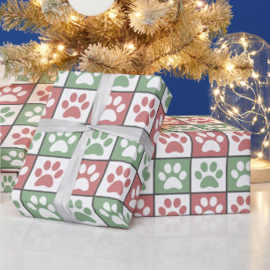 Papier Cadeau Motif Empreinte de patte de Noël rouge et vert