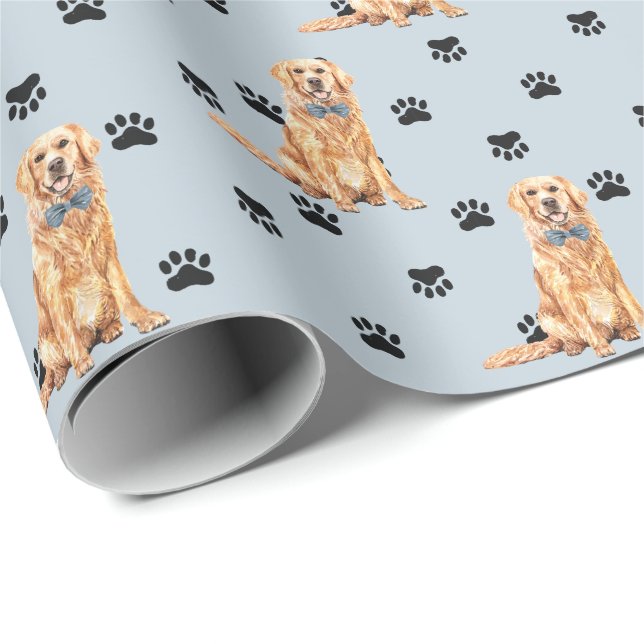 Papier Cadeau Motif Empreinte de patte Golden Retriever Dog sur  (Coin rond)