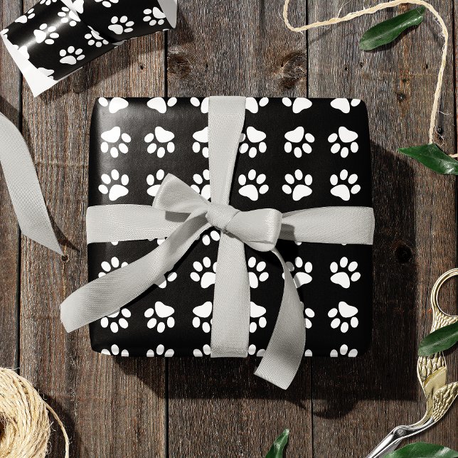 Papier Cadeau Motif Empreinte de patte noir et blanc moderne (Créateur téléchargé)