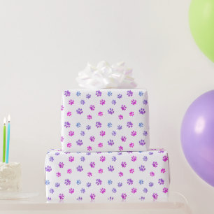 Papier Cadeau Motif Empreinte de patte rose violet bleu