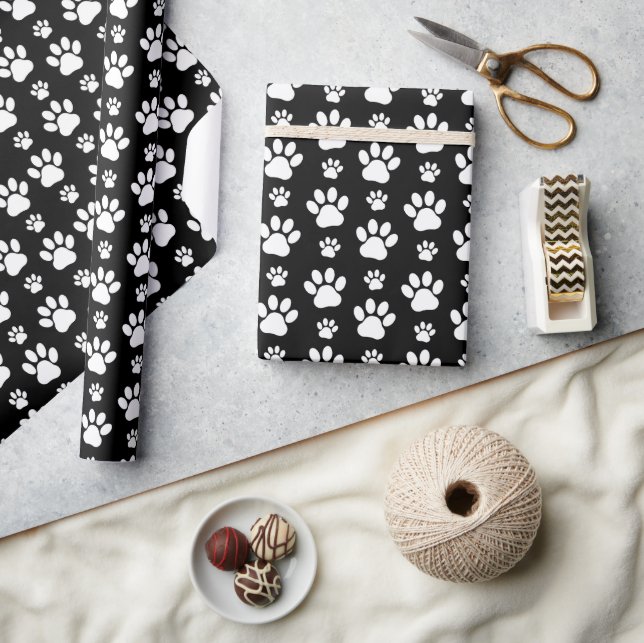 Papier Cadeau Motif, Empreintes de pattes, pattes de chien, noir (Artisanat)