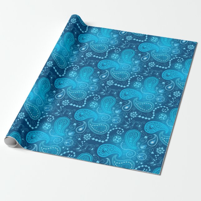 Papier Cadeau motif en cachemire bleu. Style élégant (Déroulé)