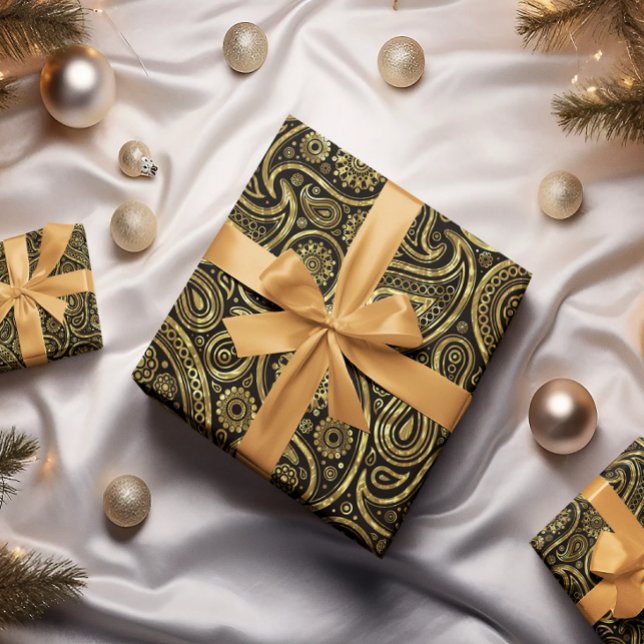 Papier Cadeau Motif en cachemire or et noir (Créateur téléchargé)