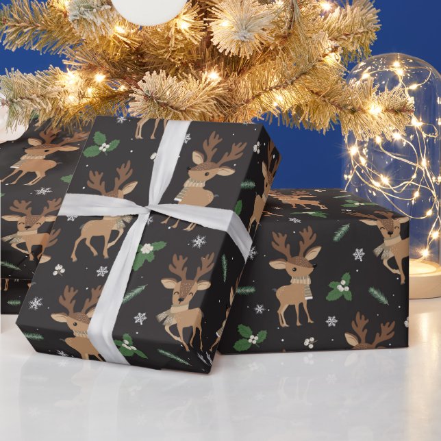 Papier Cadeau motif en carrelage de rennes de Noël (Vacances)