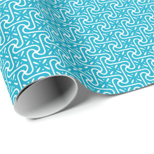 Papier Cadeau Motif en carrelage égyptien, turquoise et blanc