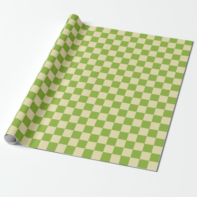 Papier Cadeau Motif en damier esthétique rétro Vert Blanc (Déroulé)