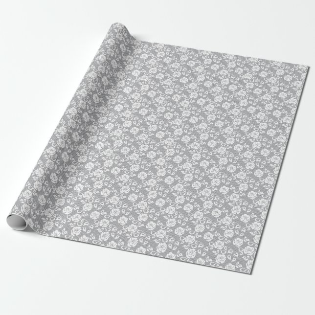 Papier Cadeau Motif en dentelle blanche sur arrière - plan gris (Déroulé)