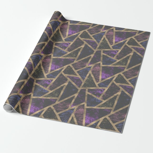 Papier Cadeau Motif en mosaïque violet et or (Déroulé)