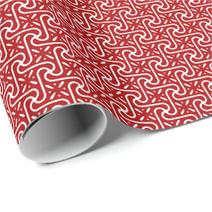 Papier Cadeau Motif en tuiles égyptiennes, rouge foncé et blanc