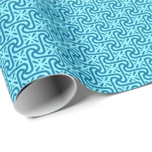 Papier Cadeau Motif en tuiles égyptiennes, turquoise et bleu cob