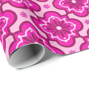Papier Cadeau Motif en tuiles marocaines - Fuchsia Pink