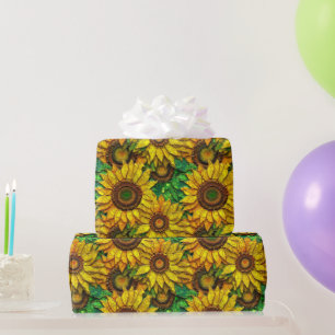 Papier Cadeau Motif en verre mosaïque de tournesol jaune élégant