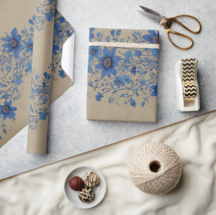 Papier Cadeau motif Ephémère bleu foncé vintage