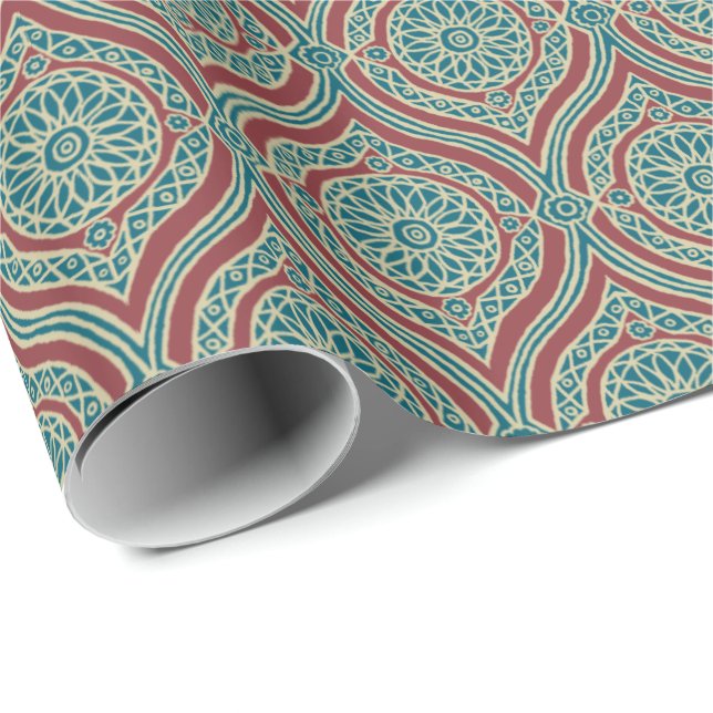 Papier Cadeau Motif ethnique chic d'Ogee dans marron, Teal et le (Coin rond)