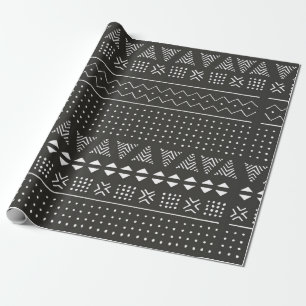 Papier Cadeau Motif ethnique tribal noir et blanc avec géométr
