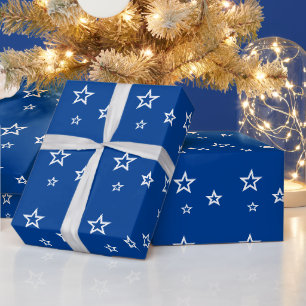 Papier Cadeau Motif étoile blanche tendance bleu