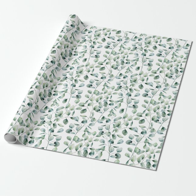Papier Cadeau Motif Eucalyptus aquarelle (Déroulé)