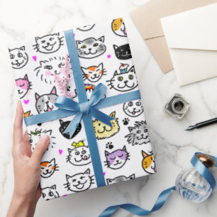 Papier Cadeau Motif face chats Whimsical