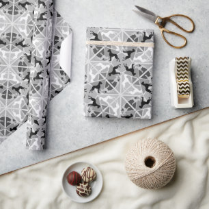 Papier Cadeau Motif fantaisiste de Grand Danois noir et blanc