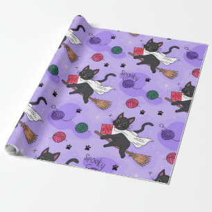 Papier Cadeau Motif fantôme de chat noir - Chats mignons en cost