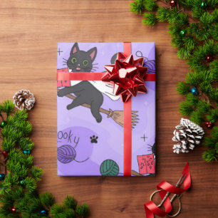 Papier Cadeau Motif fantôme de chat noir - Chats mignons en cost
