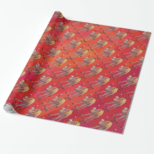 Papier Cadeau Motif Festif Camel En Rouge (Déroulé)