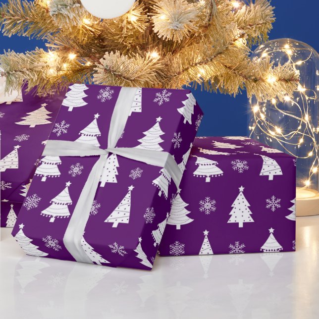 Papier Cadeau Motif Festif Purple & White Christmas Tree (Vacances)