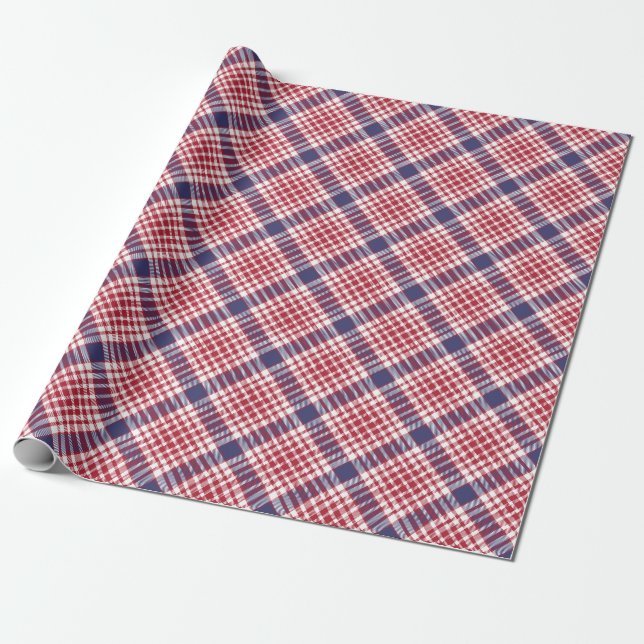Papier Cadeau Motif Festif Rouge Blanc & Bleu Tartan (Déroulé)