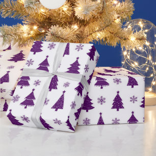Papier Cadeau Motif Festive Purple & White Christmas Trees