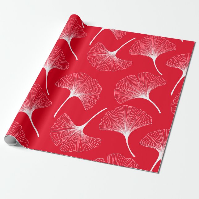 Papier Cadeau Motif feuille abstrait blanc et rouge (Déroulé)