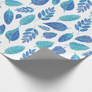 Papier Cadeau Motif Feuille bleu aquarelle